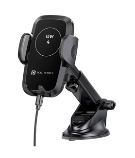 Portronics Charge Clamp 2 Magnetic Car Mobile Holder with 15W Wireless Charging - Black