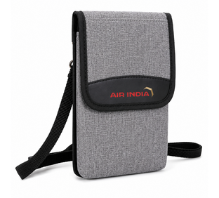 Air India Travel Utility Pouch with sling strap, Mobile holder cum wallet - Grey