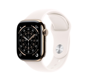 Apple Watch Series 11 GPS + Cellular 46mm Gold Titanium Case with Light Blush Sport Band - M/L