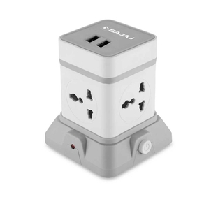 Bajaj Herculo Tower 4 Way Extension Board with 2 USB Ports - White and Grey