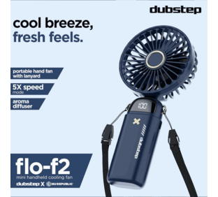 Dubstep Mini Handheld Cooling Fan Flo F2 with LED Digital Display - Blue
