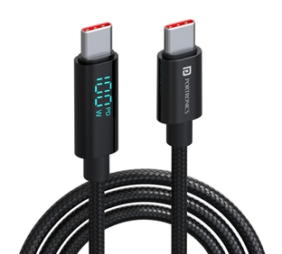 Portronics Konnect View 100W PD Type C to Type C Cable with LED Wattage Display - Black