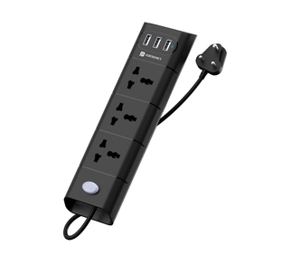 Portronics Power Plate II with 3 USB Ports + 3 Power Sockets Extension Board- Black