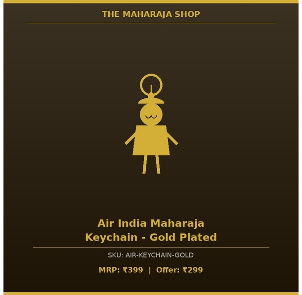 Air India Maharaja Keychain - Gold Plated