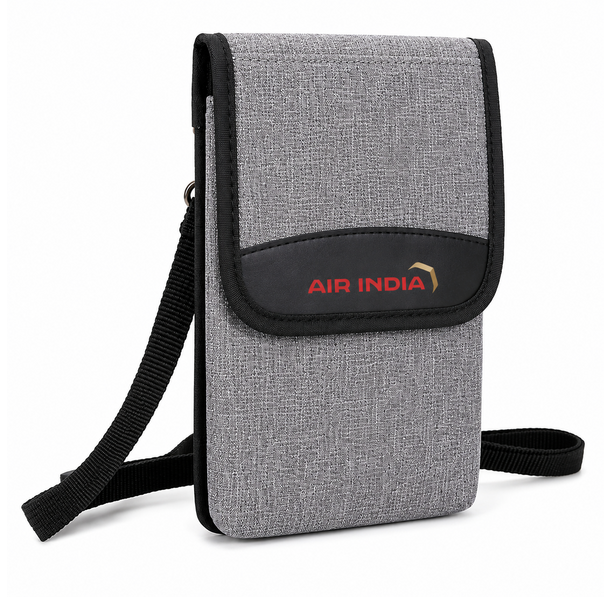 Air India Travel Utility Pouch with sling strap, Mobile holder cum wallet - Grey
