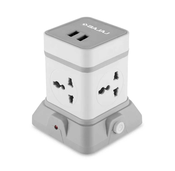 Bajaj Herculo Tower 4 Way Extension Board with 2 USB Ports - White and Grey
