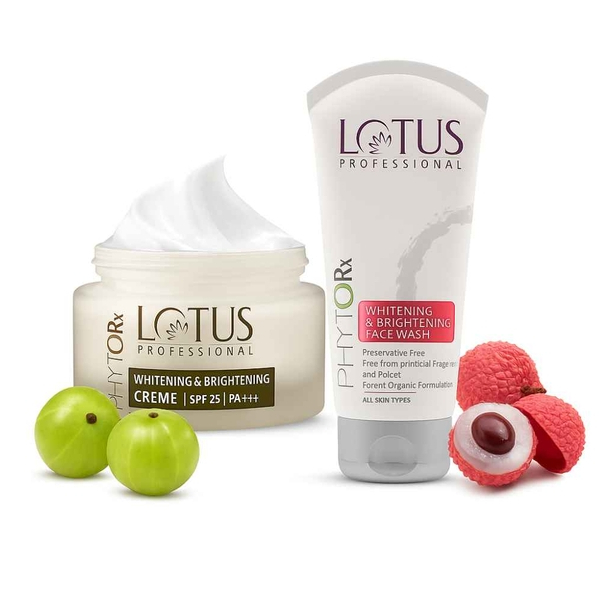 Lotus Professional Phytorx Whitening & Brightening Cream with SPF 25 PA- 50g & Whitening & Brightening Face Wash - 80g (Set of 2)