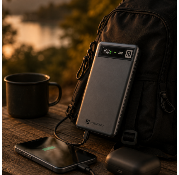 Portronics Luxcell MagClick 5000mAh 15W Slim Magnetic MagSafe Wireless Fast Charging Power Bank - Dark Grey