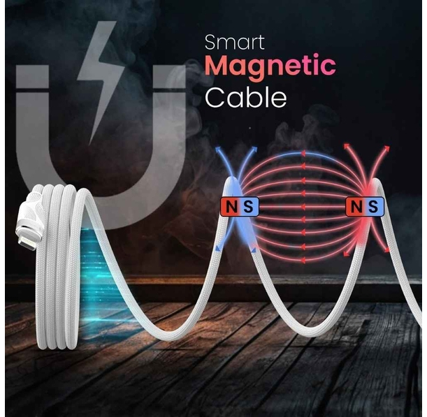 Portronics Maglink CL 27W Type C to 8 Pin Magnetic Coiled Cable - White