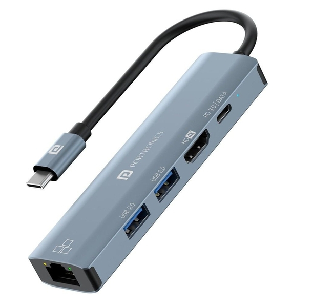 Portronics Mport 51 (5-in-1) Type-C Hub with 5 Ports - Grey