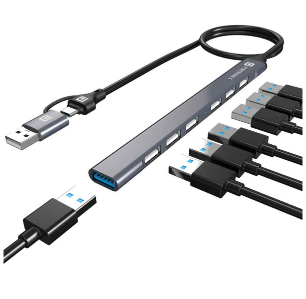 Portronics Mport 7 (7-in-1) USB to Type-C Hub with 7 Ports - Grey