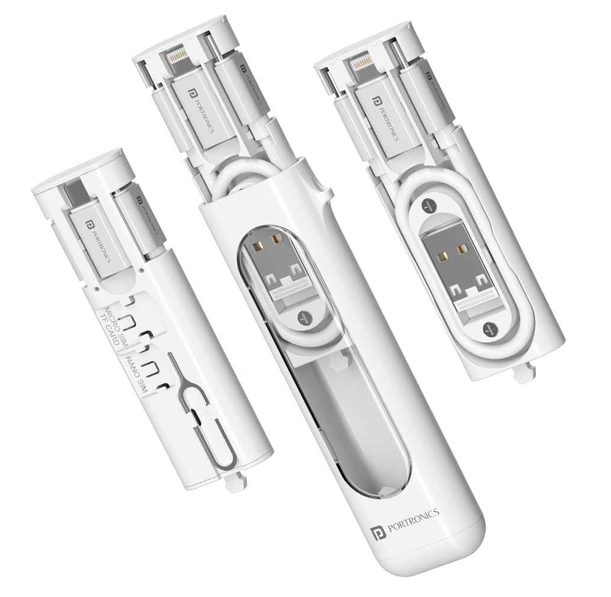 Portronics Snapcase 4 - 60W Multifunctional Fast Charging Cable Kit - White