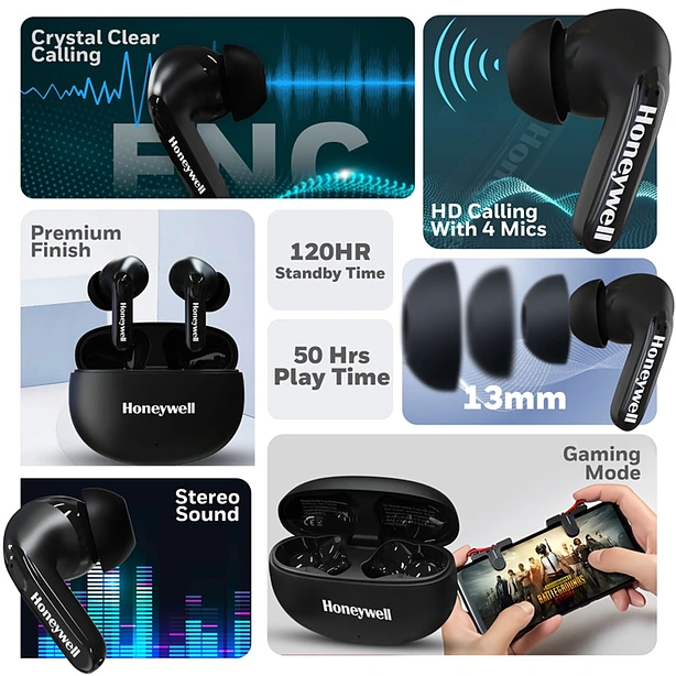 Honeywell Suono P2100 Truly Wireless Bluetooth Earbuds - Black