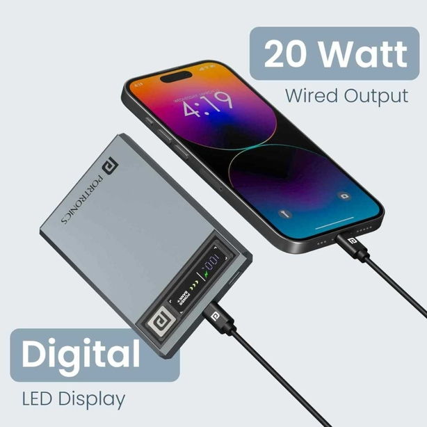 Portronics Luxcell MagClick 5000mAh 15W Slim Magnetic MagSafe Wireless Fast Charging Power Bank - Dark Grey